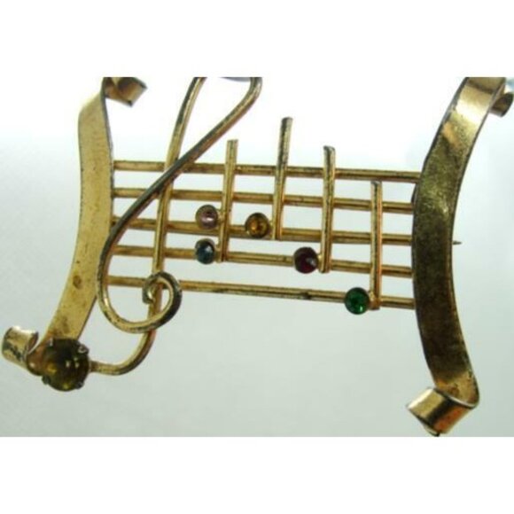 Sterling Silver Brooch 925 Music Scale Womans Hallmarked Enzell Gems Clef - Picture 2 of 12